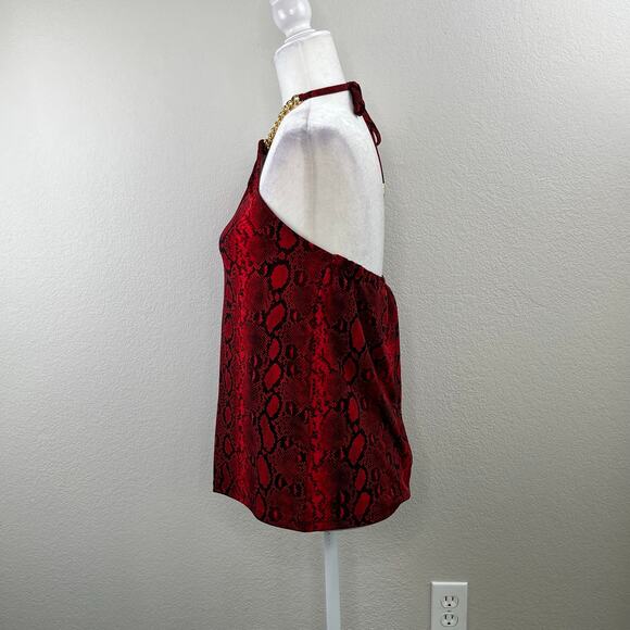Michael Kors Red Crimson Snakeskin Keyhole Chain Tie Neck Halter Top SM/Med NWT - Picture 9 of 15
